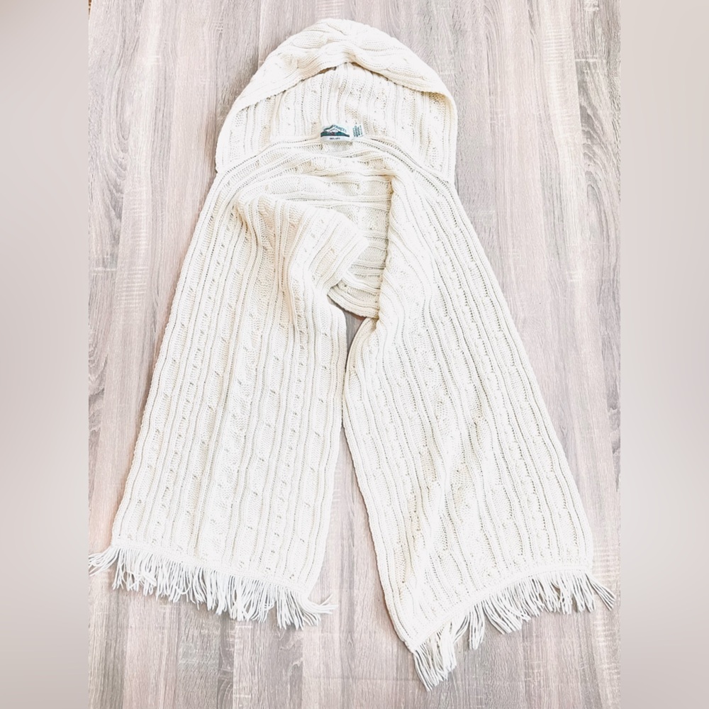 ARAN CRAFTS - Cream 100% Merino WOOL Knit Hooded Scarf Wrap Shawl. One Size - Picture 6 of 7
